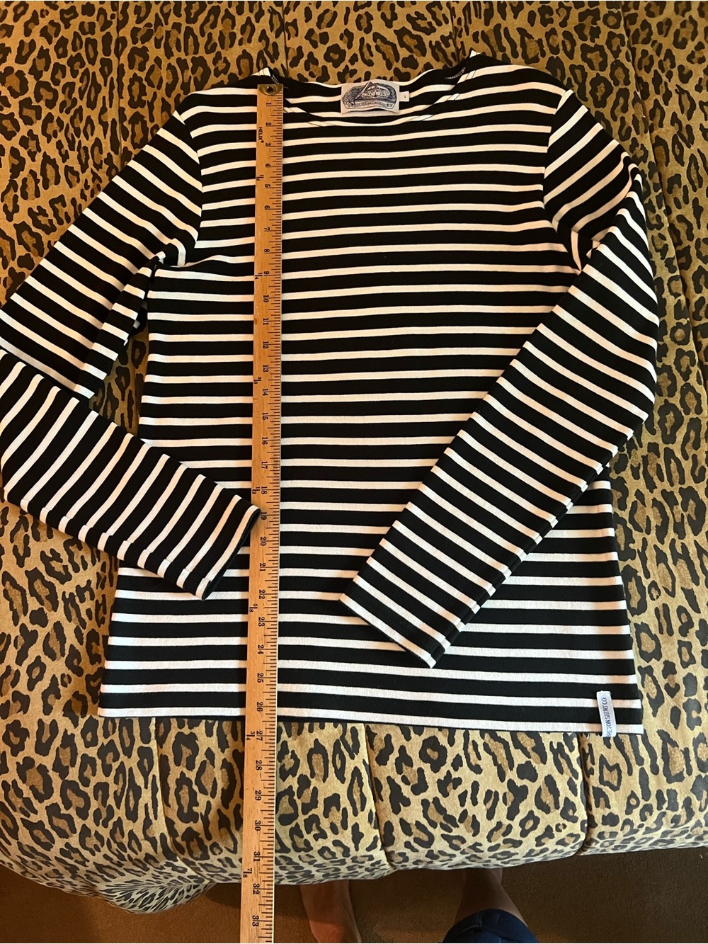 Classic French Breton fisherman’s striped black and white long sleeve t-shirt